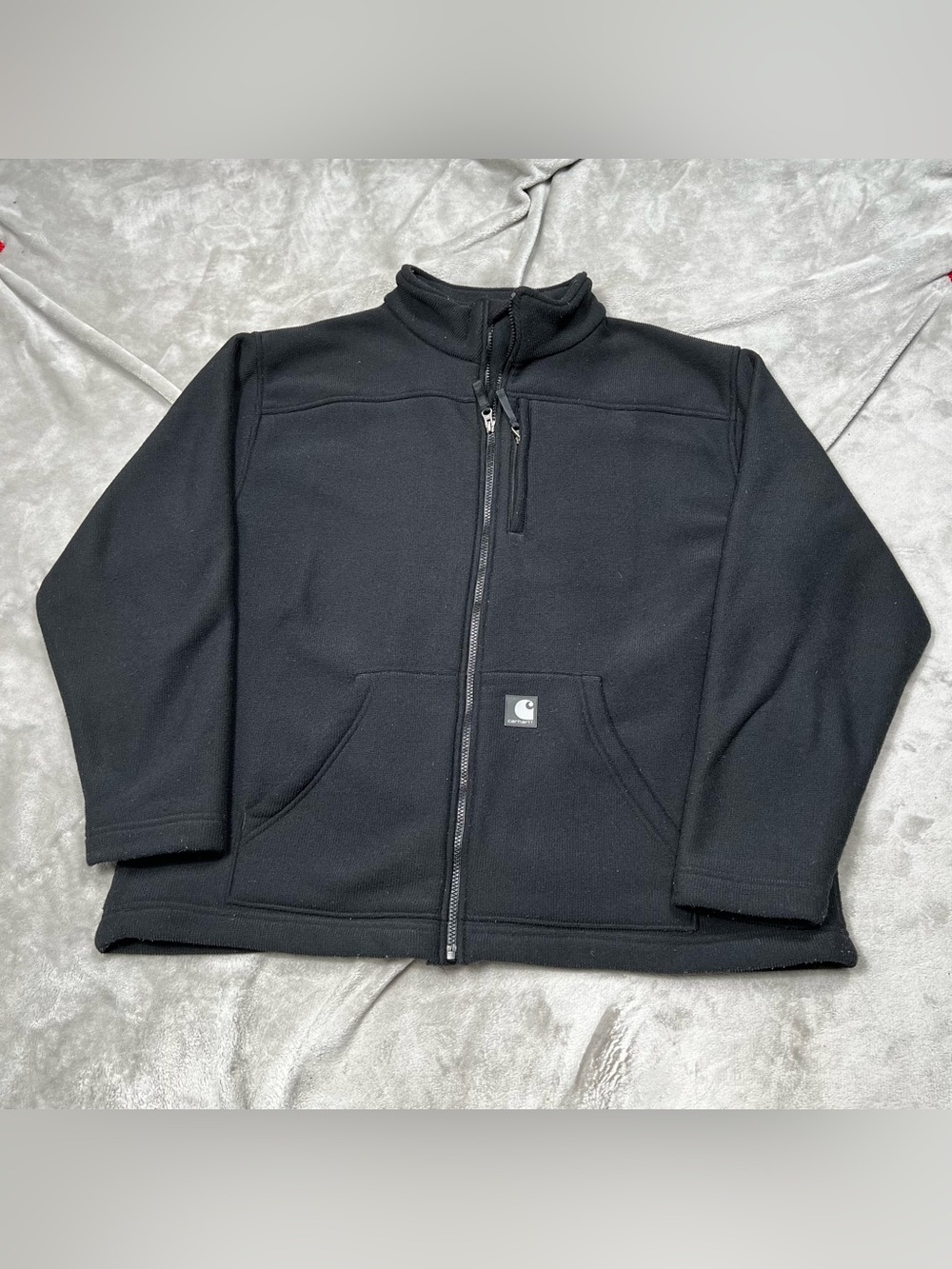 Carhartt Textured Fleece Jacket Mens XL Black Full Zip Lined Workwear J173